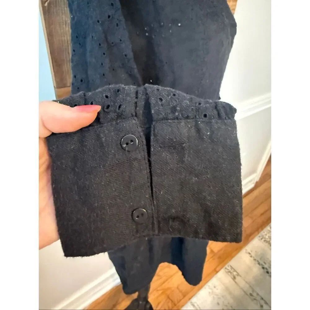 Zara Women's Embroidered Eyelet Long Sleeve Cotton Blend Mini Dress Black XS - Picture 3 of 11